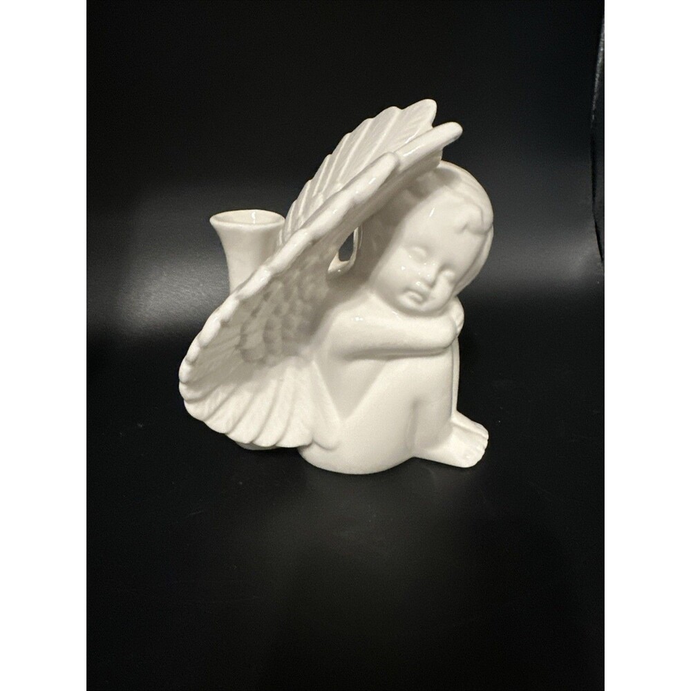 Sleeping Angel Cherub Bud Vase 5.5” Tall